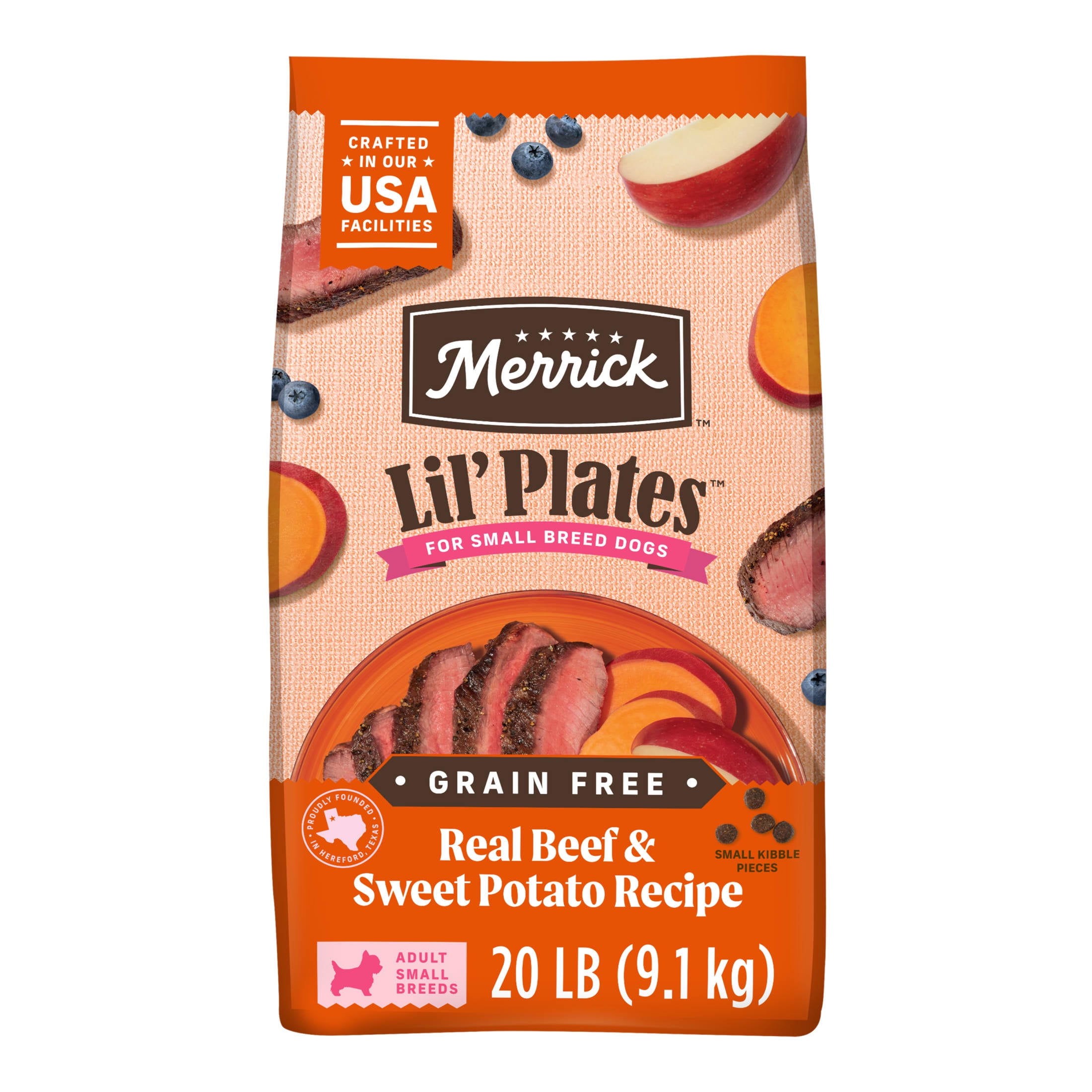 Merrick Lil’ Plates Premium Grain Free Dry Dog Food For Small Dogs, Real Beef And Sweet Potato Kibble, 20.0 lb. Bag