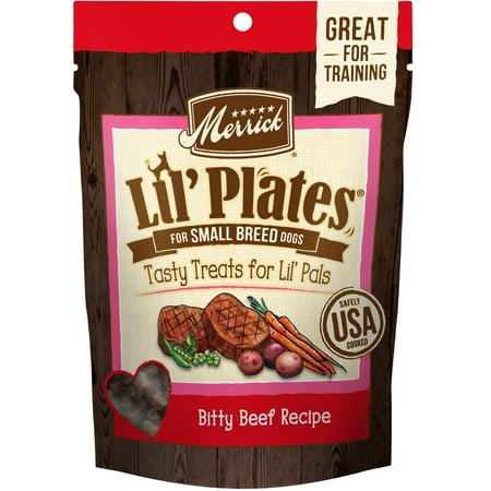 Merrick Lil' Plates Small Dog Training Treats, with Real Bitty Beef Recipe Soft Chews, 5 oz Pouch