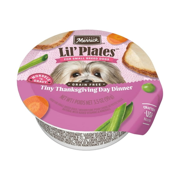 Merrick Lil' Plates Small Wet Dog Food, Thanksgiving Day Turkey in Gravy, 3.5 oz Tubs (12 Pack)