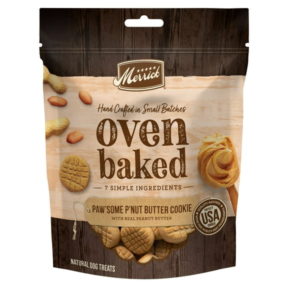 Merrick Oven Baked Natural Dog Treats with Real Peanut Butter Flavor, 11 oz Pouch