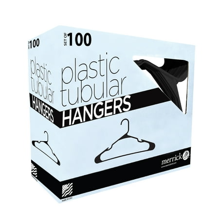 Merrick Plastic Clothing Hanger, 100 Pack, Black