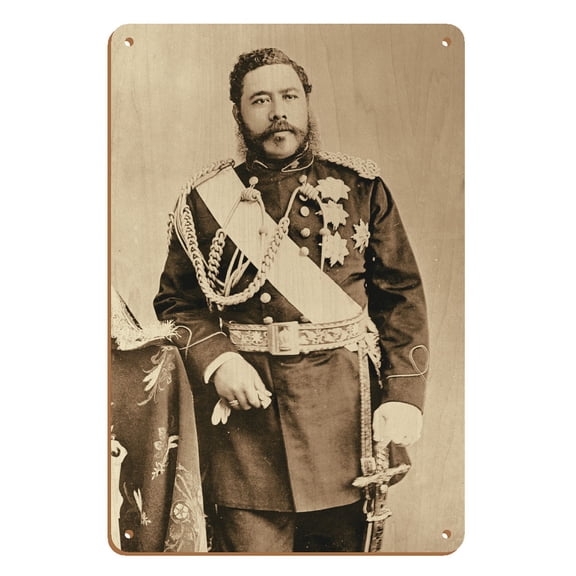 The Merrie Monarch - Hawaiian King David Kalākaua (Kalakaua) (1836-1891) - Vintage B&W Historical Photograph c.1880s - 8 x 12 inch Vintage Wood Art Sign