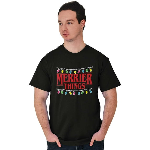 Merrier Things Christmas Lights Men's Graphic T Shirt Tees Brisco Brands L