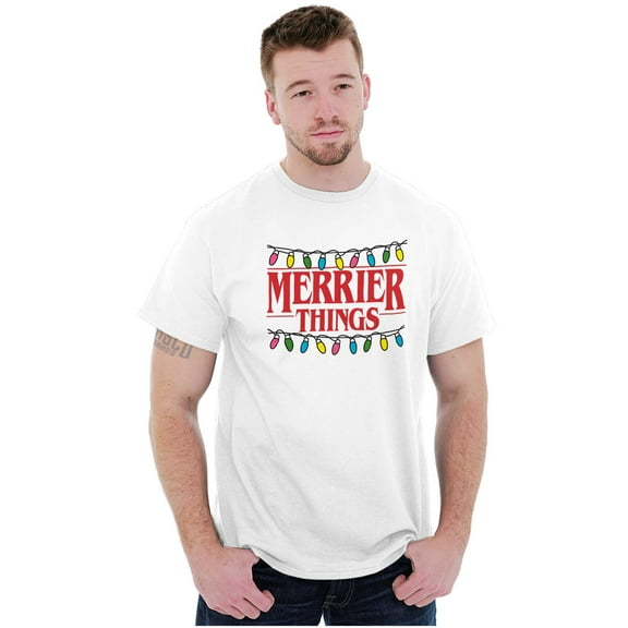 Merrier Things Christmas Lights Men's Graphic T Shirt Tees Brisco Brands S