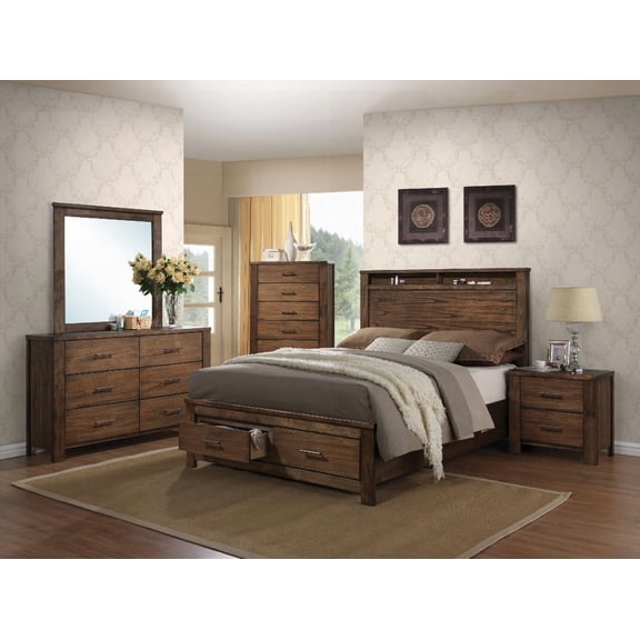 Merrilee Bed in Oak Finish Featuring Storage - Strong Construction