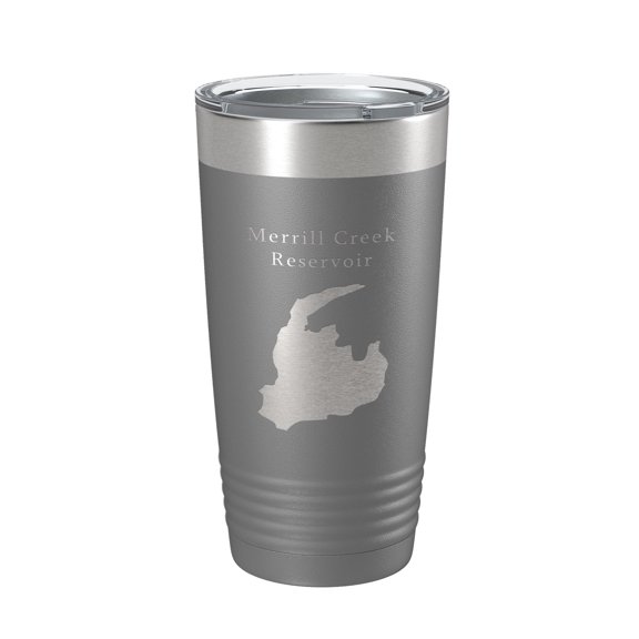 Merrill Creek Reservoir Tumbler Lake Map Travel Mug Insulated Laser Engraved Coffee Cup New Jersey 20 oz Dark Gray