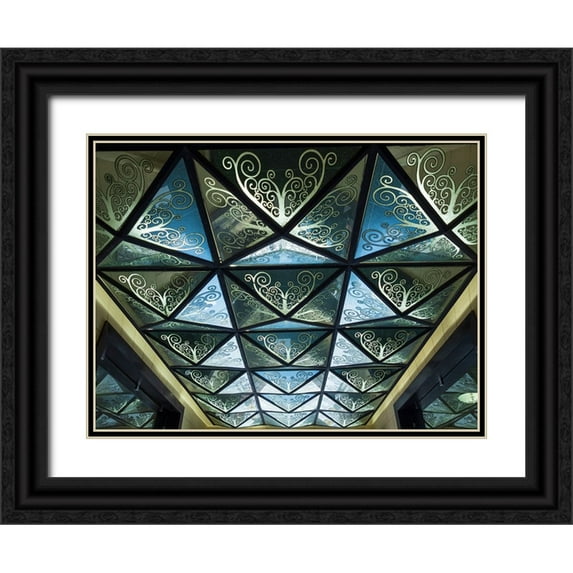 Merrill Images 24x19 Black Ornate Wood Framed with Double Matting Museum Art Print Titled - Cuba-Havana-Havana Vieja-UNESCO World Heritage Site-ornate ceiling in colonial mansion