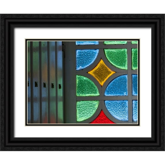 Merrill Images 32x25 Black Ornate Wood Framed with Double Matting Museum Art Print Titled - Cuba-Vinales-UNESCO World Heritage Site-stained glass window