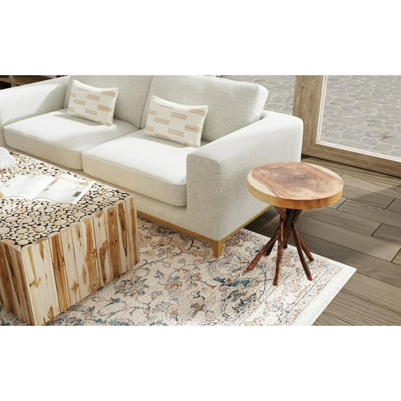 East at Main Traditional Teak Live Edge Circle End Table, Natural Brown