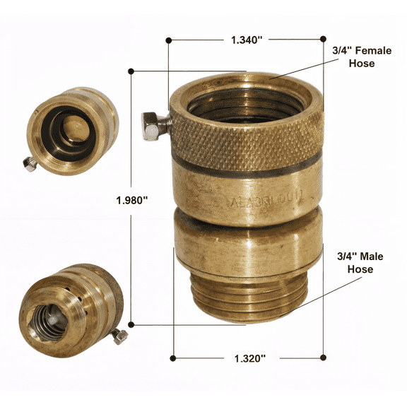 MERRiLL MFG BVBADNL75 Brass Vacuum Breaker Valve, 3/4 Inch Backflow Preventer for Drain Pipes