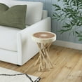 thumbnail image 1 of Merrill Round Natural Brown Solid Teak Wood Stick Base Accent Table 14"x20", 1 of 7