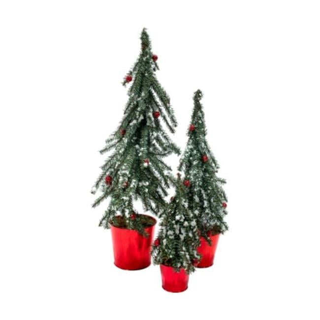 24" Green and Red Flocked Potted Tabletop Christmas Trees