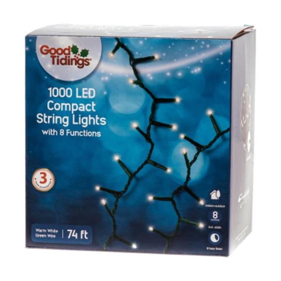 Merrily  LED Compact Twinkle 8-Function String Lights, Cool White