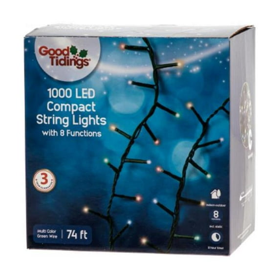 Merrily LED Compact Twinkle 8-Function String Lights, Multi Color