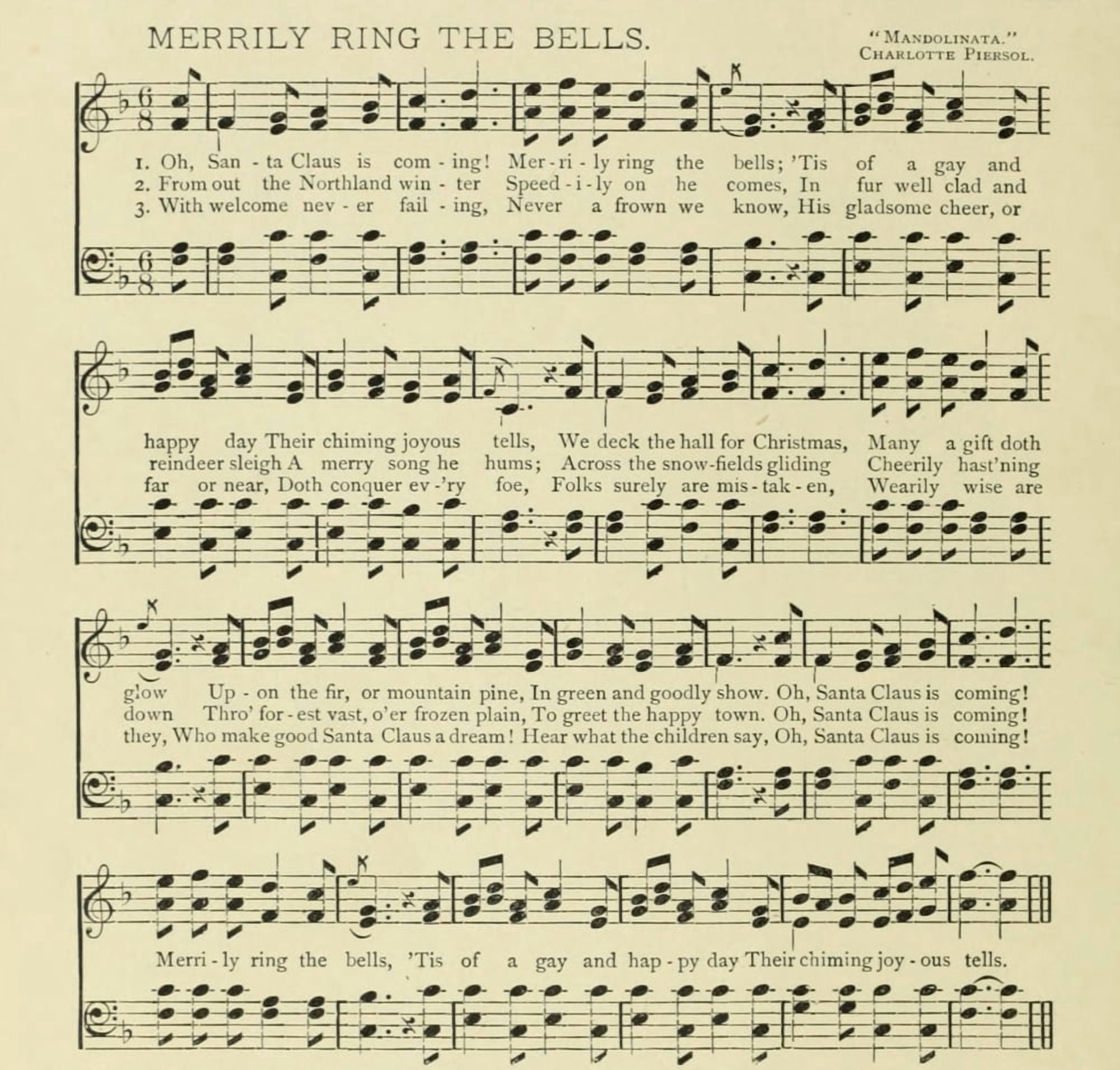 Merrily Ring the Bells Christmas in Song & Story 1891 Canvas Art -  (24 x 36)