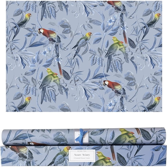 Merriton Scented Drawer Liners, Fresh Scent Paper Liners for Cabinet Drawers, Dresser Shelf, Linen Closet, Perfect for Kitchen, Bathroom, Vanity (6 Sheets) (Azure Aviary)