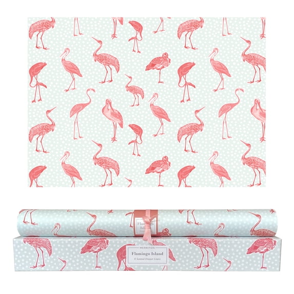 Merriton Scented Drawer Liners, Fresh Scent Paper Liners for Cabinet Drawers, Dresser Shelf, Linen Closet, Perfect for Kitchen, Bathroom, Vanity (6 Sheets) (Flamingo Island)