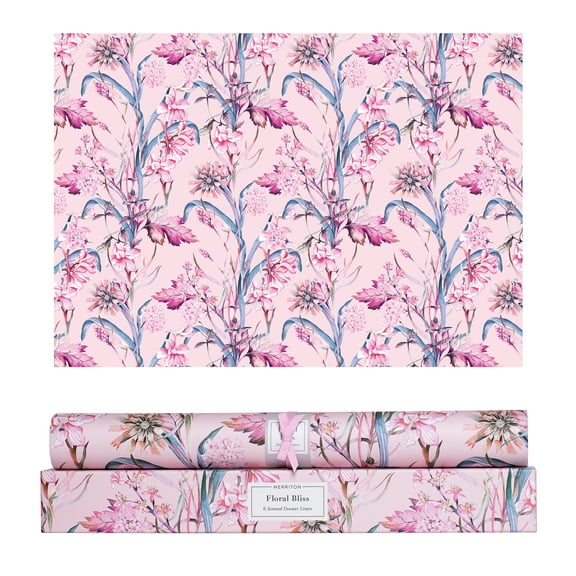 Merriton Scented Drawer Liners, Fresh Scent Paper Liners for Cabinet Drawers, Dresser Shelf, Linen Closet, Perfect for Kitchen, Bathroom, Vanity (6 Sheets) (Floral Bliss)