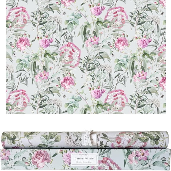 Merriton Scented Drawer Liners, Fresh Scent Paper Liners for Cabinet Drawers, Dresser Shelf, Linen Closet, Perfect for Kitchen, Bathroom, Vanity (6 Sheets) (Garden Reverie)