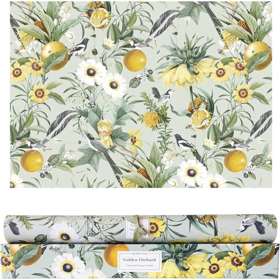 Merriton Scented Drawer Liners, Fresh Scent Paper Liners for Cabinet Drawers, Dresser Shelf, Linen Closet, Perfect for Kitchen, Bathroom, Vanity (6 Sheets) (Golden Orchard)
