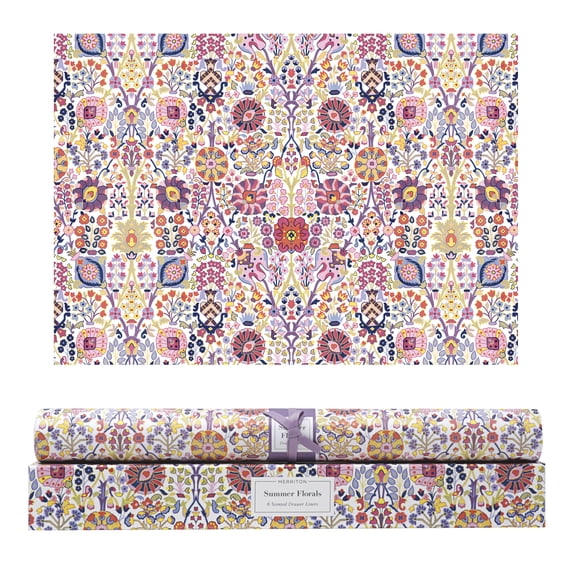 Merriton Scented Drawer Liners, Fresh Scent Paper Liners for Cabinet Drawers, Dresser Shelf, Linen Closet, Perfect for Kitchen, Bathroom, Vanity (6 Sheets) (Summer Florals)