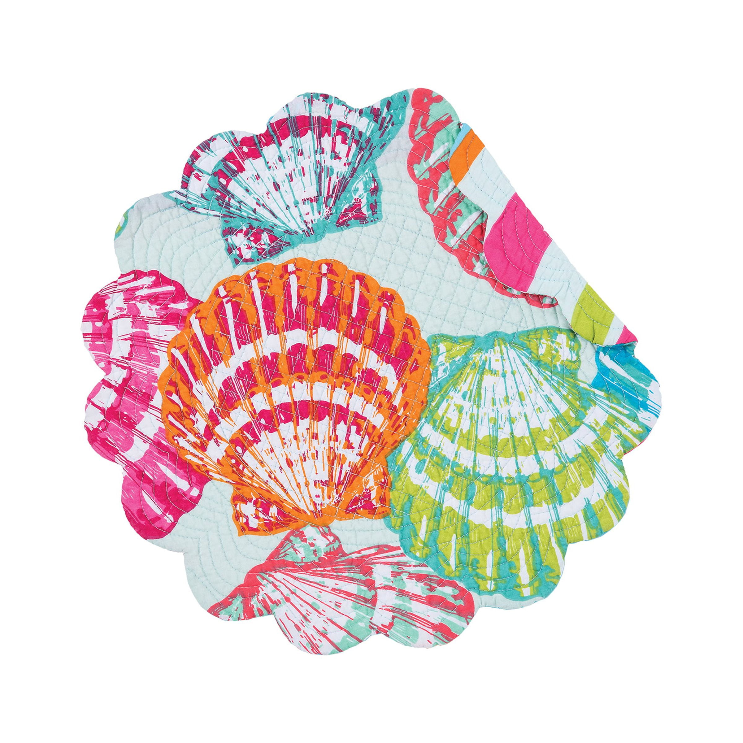 Merritt Island Seashells Round 100% Cotton, Set of 6 Placemats 17"