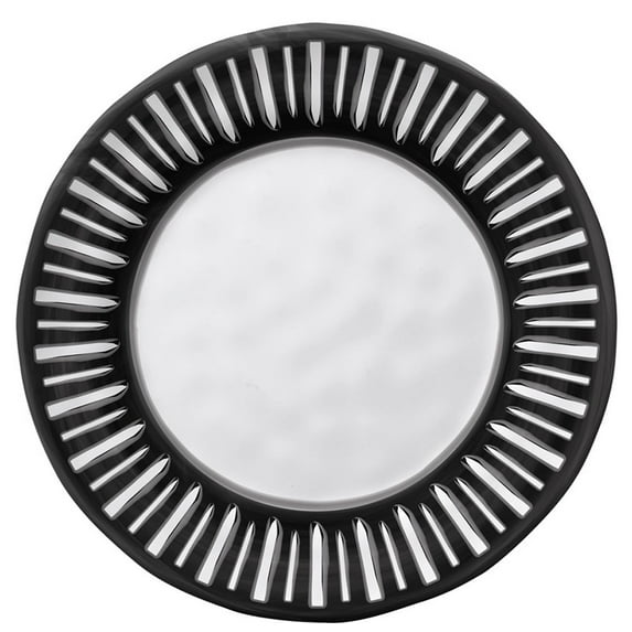 Merritt - Melamine Round Salad Plate - Black & White - Dark Rim - 8"