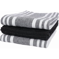 KAF Home Set of 3 Merritt Stripe Dual Purpose Terry Kitchen Towels, 18” x 28”, Black
