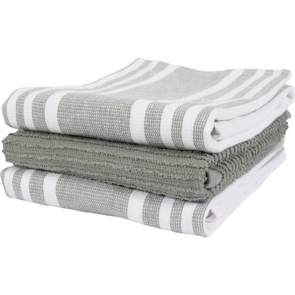 KAF Home Set of 3 Merritt Stripe Dual Purpose Terry Kitchen Towels, 18” x 28”, Sage