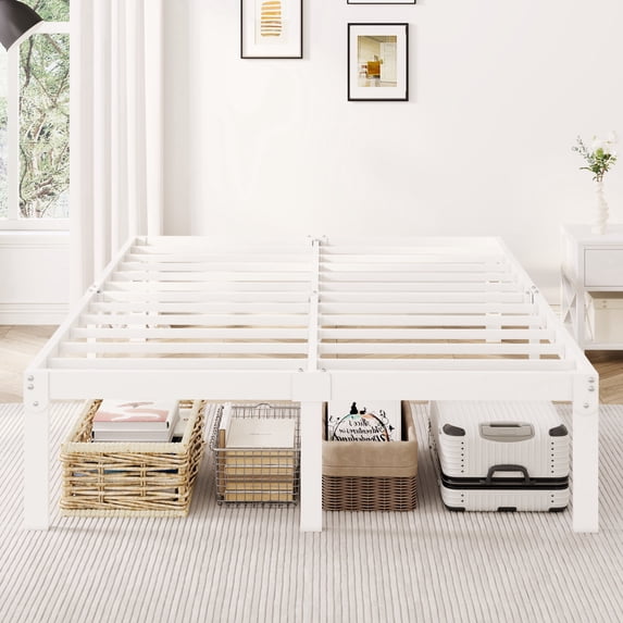 Merrland 12 Inch Full Size Metal Platform Bed Frame, Heavy-Duty, Under-Bed Storage Space, Easy Assembly, Headboard Compatible, White