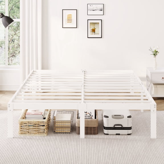 Merrland 12 Inch King Size Metal Platform Bed Frame, 12 Inch, Under-Bed Storage Space, Easy Assembly, Headboard Compatible, White