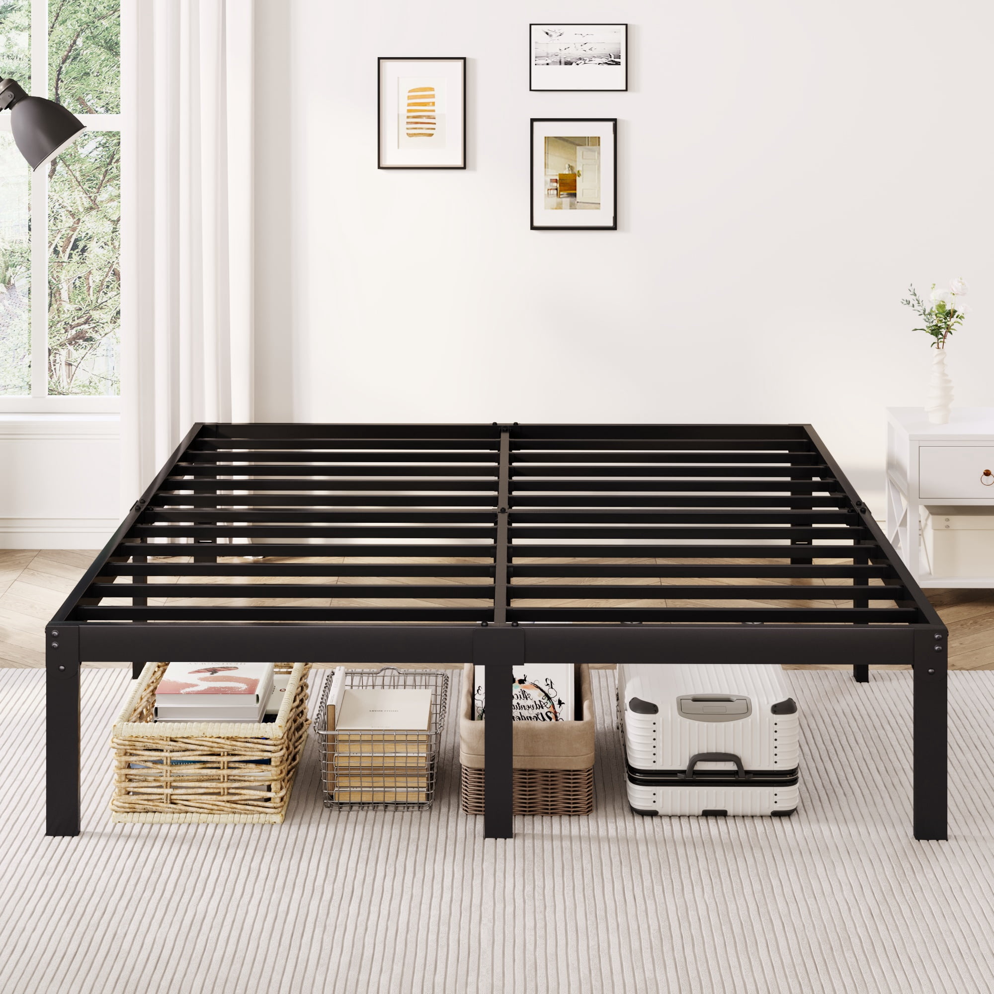 Merrland 12 Inch King Size Metal Platform Bed Frame, Heavy-Duty, Under-Bed Storage Space, Easy Assembly, Headboard Compatible, Black
