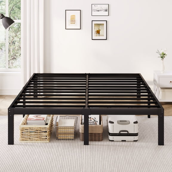 Merrland 12 Inch King Size Metal Platform Bed Frame, Heavy-Duty, Under-Bed Storage Space, Easy Assembly, Headboard Compatible, Black