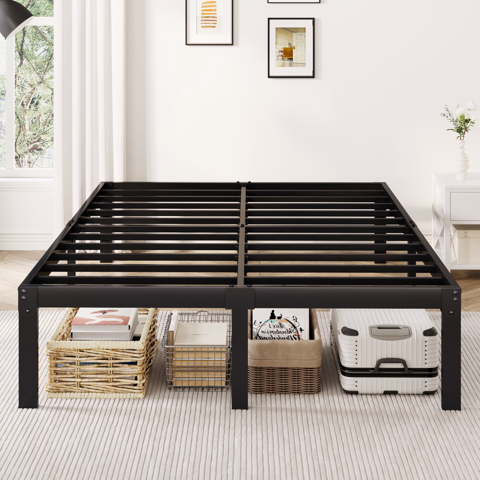 Merrland 12 Inch Queen Size Metal Platform Bed Frame, Heavy-Duty, Under-Bed Storage Space, Easy Assembly, Headboard Compatible, Black