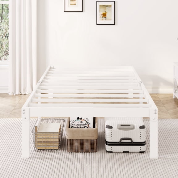 Merrland 12 Inch Twin Size Metal Platform Bed Frame, Heavy-Duty, Under-Bed Storage Space, Easy Assembly, Headboard Compatible, White