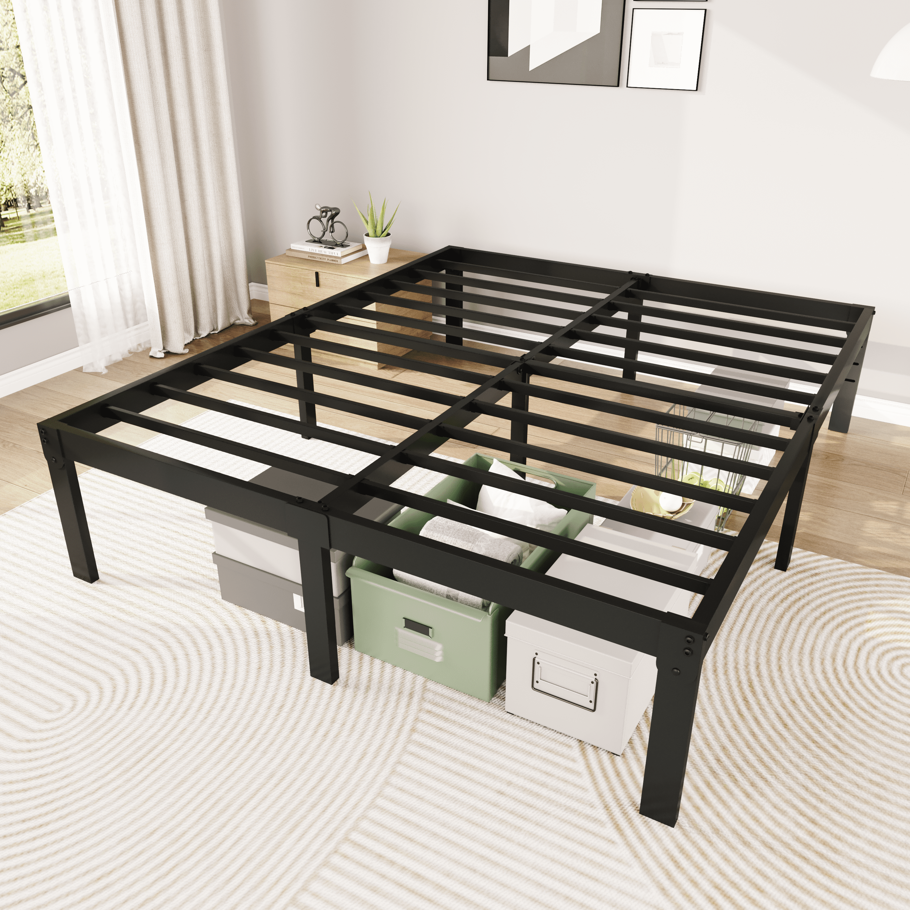 Merrland 14" Full Size Metal Platform Bed Frame with Under-bed Storage, Heavy-duty, No Box Spring Needed, Easy Assembly, Black