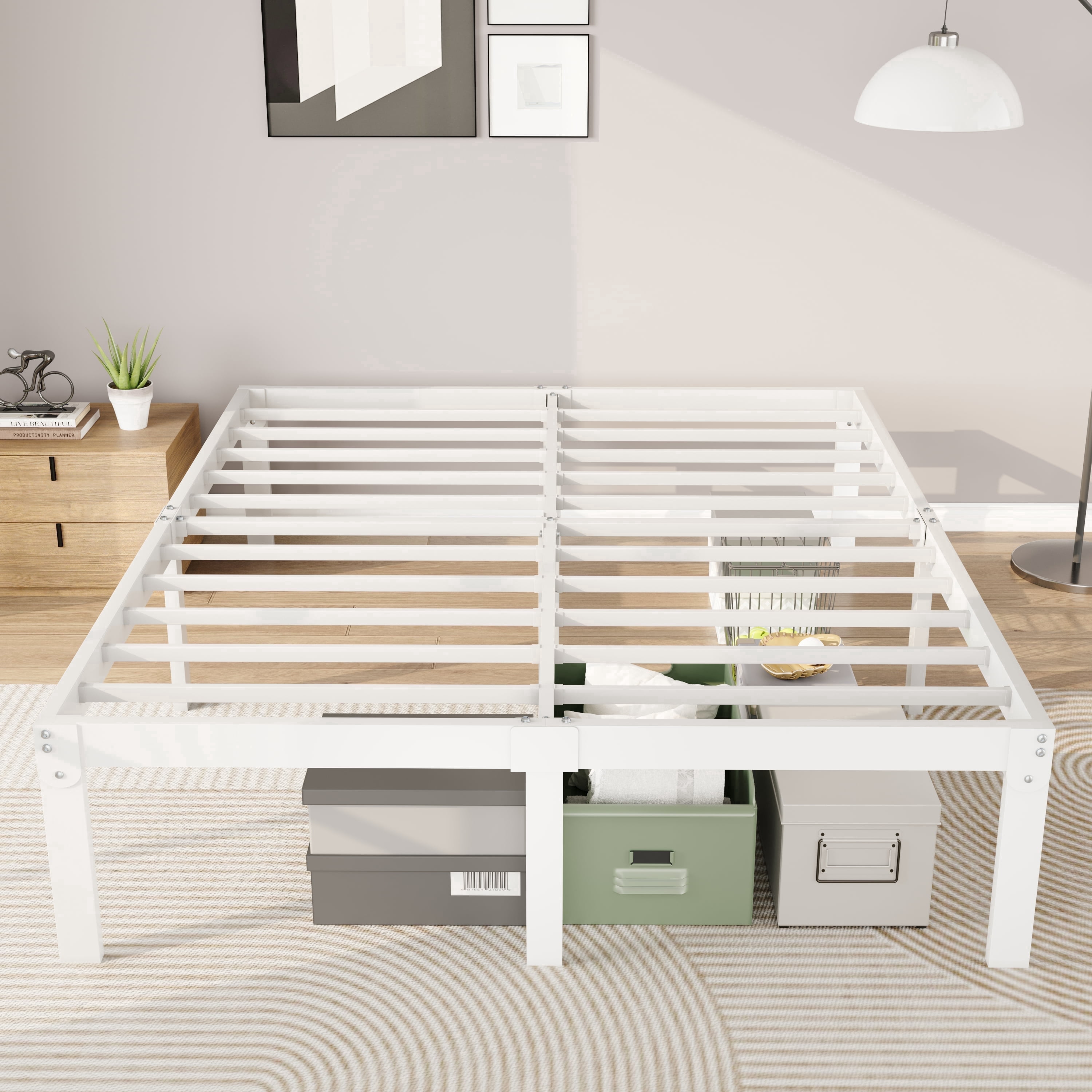 Merrland 14" Full Size Metal Platform Bed Frame with Under-bed Storage, Heavy-duty, No Box Spring Needed, Easy Assembly, White