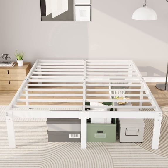 Merrland 14" Full Size Metal Platform Bed Frame with Under-bed Storage, Heavy-duty, No Box Spring Needed, Easy Assembly, White