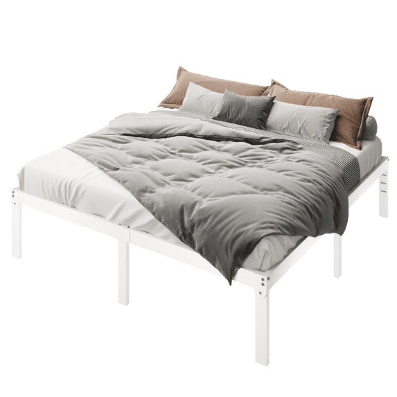 Merrland 14 Inch Full Size Bed Frame, Heavy Duty Metal Platform with Storage, Steel Slat Support, Easy Assembly, White