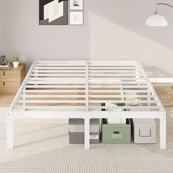 Merrland 14" King Size Metal Platform Bed Frame with Under-bed Storage, Heavy-duty, No Box Spring Needed, Easy Assembly, White