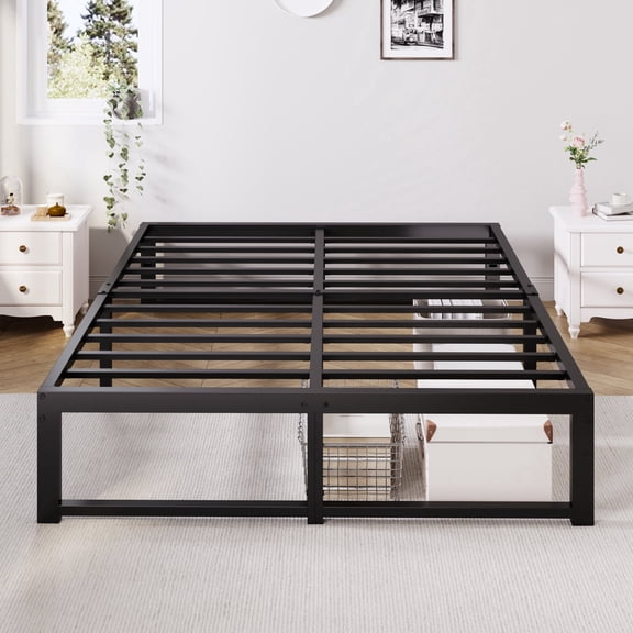 Merrland 14" Queen Bed Frame, Metal Platform Bed with Under-Bed Storage Space, No Box Spring Needed, Easy Assembly, Black