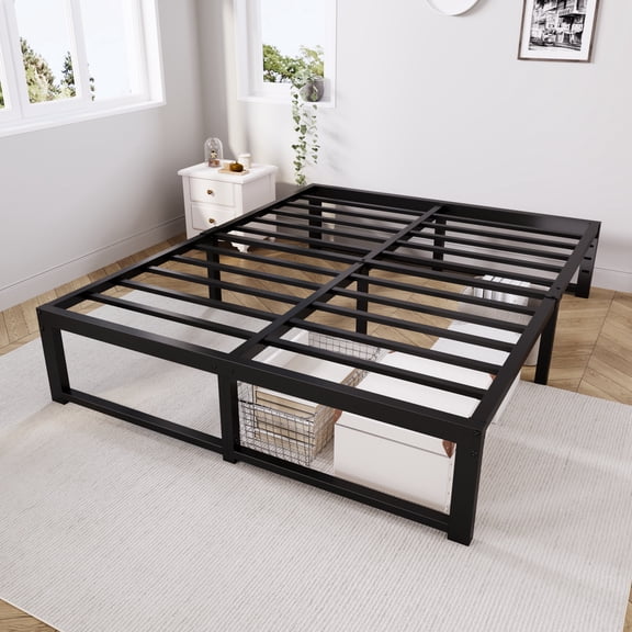 Merrland 14" Queen Bed Frame, Metal Platform Bed with Under-Bed Storage Space, No Box Spring Needed, Easy Assembly, Black