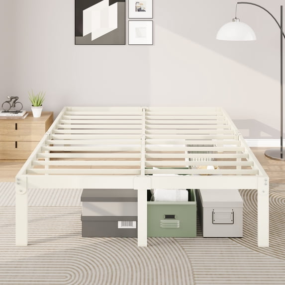 Merrland 14" Queen Size Metal Platform Bed Frame with Under-bed Storage, Heavy-duty, No Box Spring Needed, Easy Assembly, Cream White