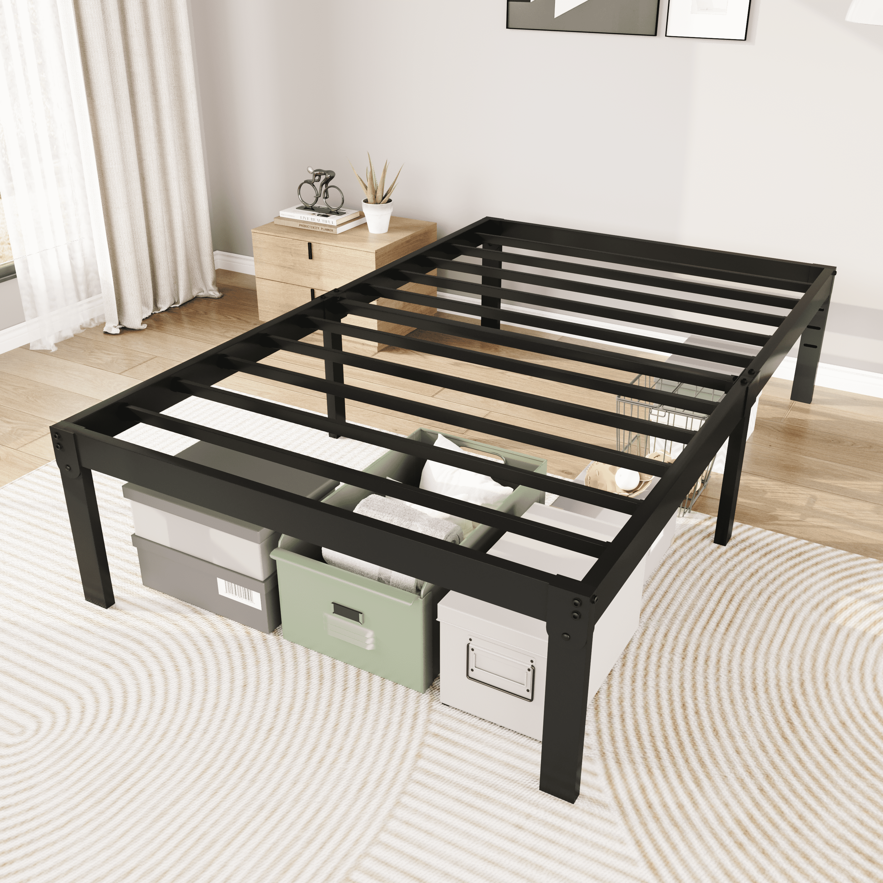 Merrland 14" Twin Size Metal Platform Bed Frame with Under-bed Storage, Heavy-duty, No Box Spring Needed, Easy Assembly, Black