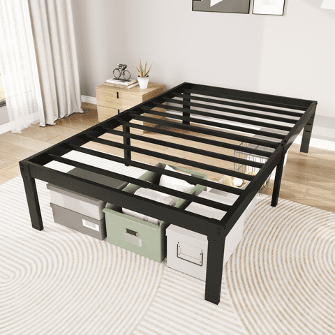 Merrland 14" Twin Size Metal Platform Bed Frame with Under-bed Storage, Heavy-duty, No Box Spring Needed, Easy Assembly, Black