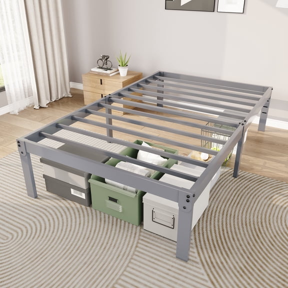 Merrland 14" Twin Size Metal Platform Bed Frame with Under-bed Storage, Heavy-duty, No Box Spring Needed, Easy Assembly, Grey