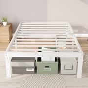 Merrland 14" Twin Size Metal Platform Bed Frame with Under-bed Storage, Heavy-duty, No Box Spring Needed, Easy Assembly, White