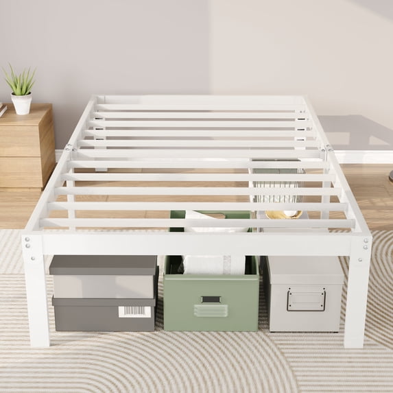 Merrland 14" Twin Size Metal Platform Bed Frame with Under-bed Storage, Heavy-duty, No Box Spring Needed, Easy Assembly, White