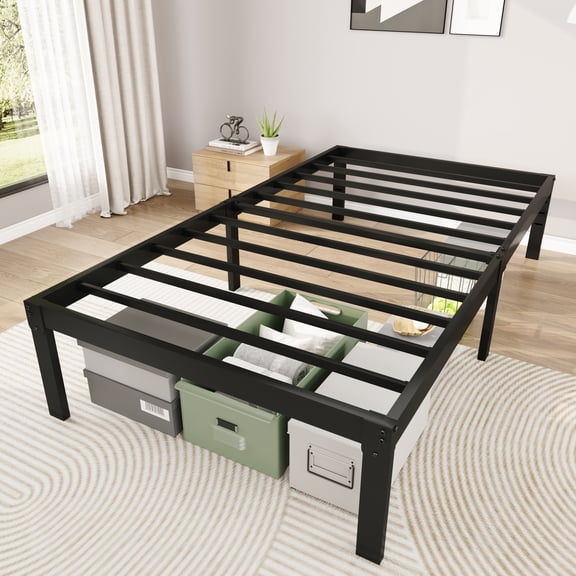 Merrland 14" Twin XL Size Metal Platform Bed Frame with Under-bed Storage, Heavy-duty, No Box Spring Needed, Easy Assembly, Black