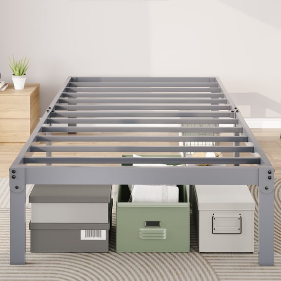Merrland 14" Twin XL Size Metal Platform Bed Frame with Under-bed Storage, Heavy-duty, No Box Spring Needed, Easy Assembly, Grey